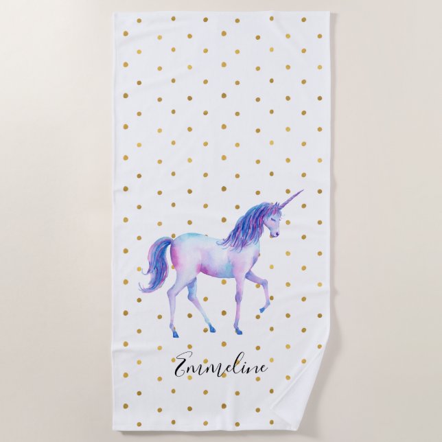 Serviette De Plage Points d'or Unicorn (Devant)