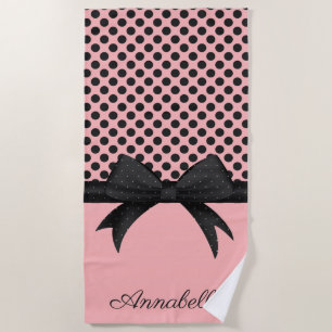 Serviette De Plage Points et ruban roses noirs