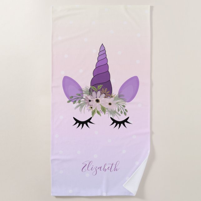 Serviette De Plage Points Ombres Unicorn Fille Cute (Devant)