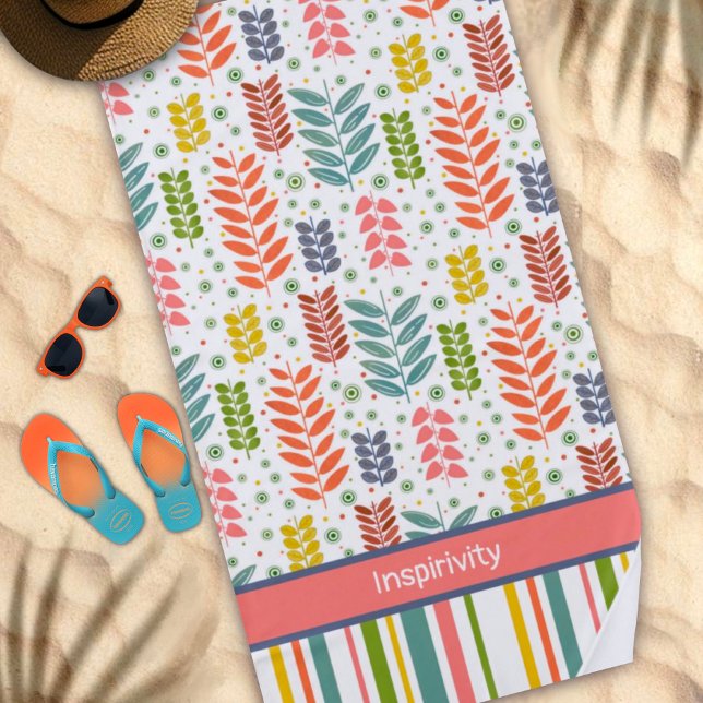 Serviette De Plage Points triés feuille Nom personnalisé Motif tendan (Créateur téléchargé)