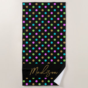 Serviette De Plage Pois chics modernes personnalisées Noir & Or