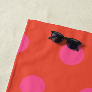 Serviette De Plage Pois rose et rouge orange monogrammé