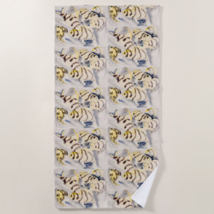 Serviette De Plage Poisson-ange jaune minimaliste aquarelle vintage