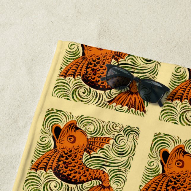 Serviette De Plage Poisson Antique Carrelage Ancien art (En situation)