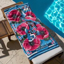 Poisson bleu Koi & Fleurs roses Pool Personnalisé