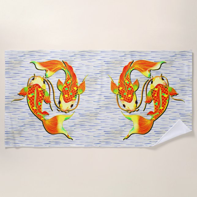 Serviette De Plage Poisson carpe Koi Vert orange sur (Devant)