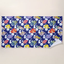 Serviette De Plage Poisson coloré Bubbles blancs Arrière - plan bleu 