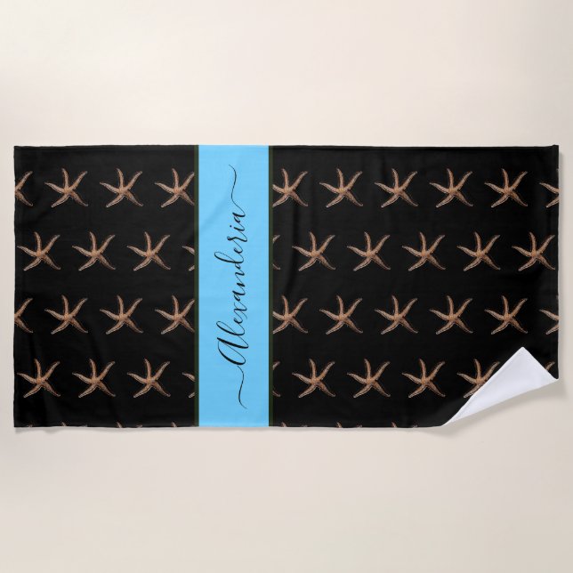 Serviette De Plage Poisson étoilée bleu marine Personnalisée (Devant)