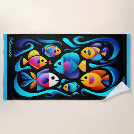 Serviette De Plage Poisson Tropical Moderne Personnalisable