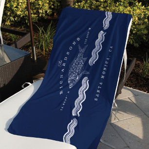 Serviette De Plage Poisson vintage, Vagues Coordonnées Océaniques
