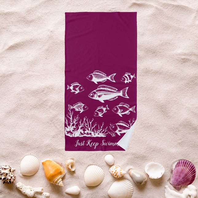 Serviette De Plage Poissons Sous L'Eau Pêcheur Style Vin Couleur (Fishes Fisherman Trend Beach Summer Beach Towel Wine Color)
