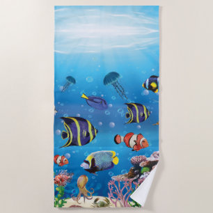 Serviette De Plage Poissons tropicaux nageant Fond
