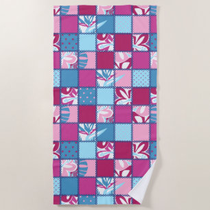 Serviette De Plage Pokii Hawaiian Floral et Patchwork Dot rose