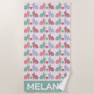 Serviette De Plage Polka Dot Bunnies Motif sur rose Personnalisé
