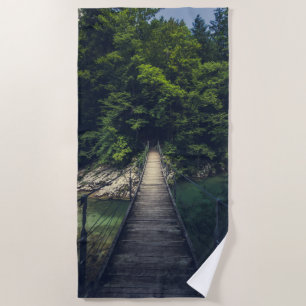 Serviette De Plage Pont suspendu simple rivière Idrijca, Slovénie