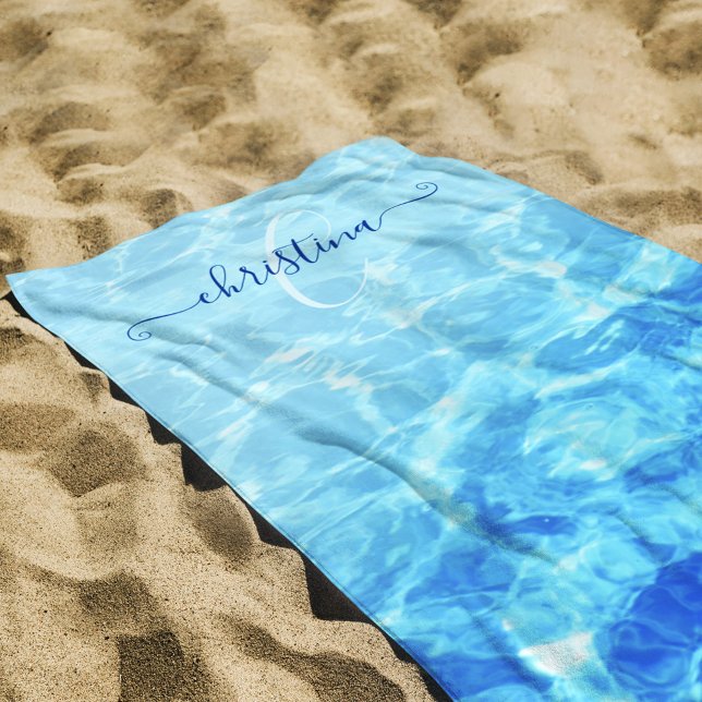 Serviette De Plage Pool Party Summer Water Nom du monogramme (Pool Party Summer Water Monogram Name Beach Towel)