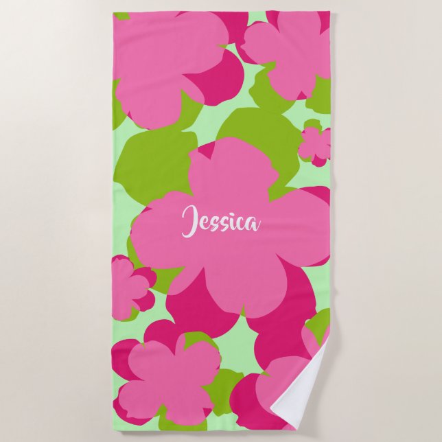 Serviette de plage Popflower rose/vert (Devant)