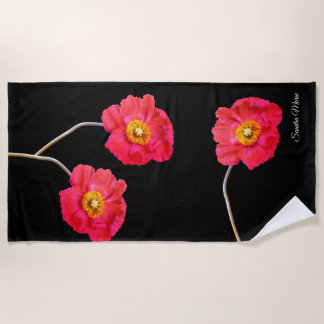 Serviette De Plage Poppies rose moderne Poppy Flower Black Beach
