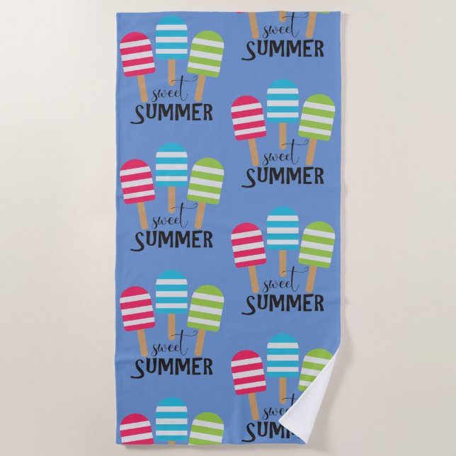 Serviette De Plage Popsicles d'été doux (Devant)