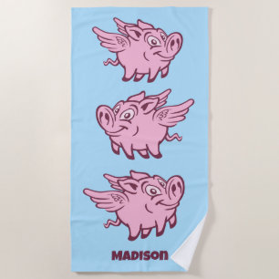 Serviette De Plage Porcs volants de nom personnalisé