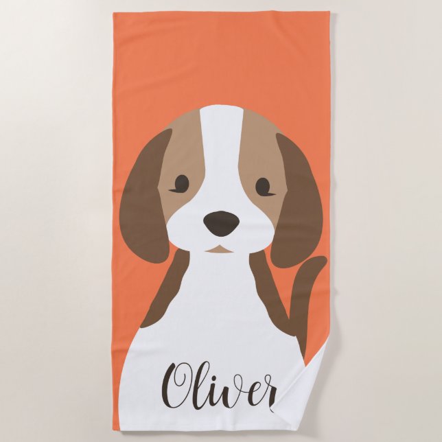 Serviette De Plage Portrait de chien marron et blanc mignon (Devant)