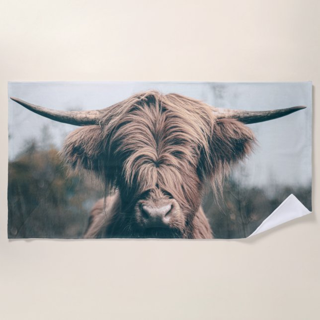 Serviette De Plage Portrait de vache Highland (Devant)