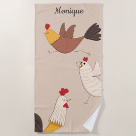 Serviette De Plage poule folle ferme moderne monogramme