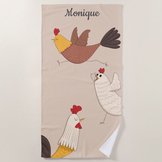 Serviette De Plage poule folle ferme moderne monogramme (Devant)