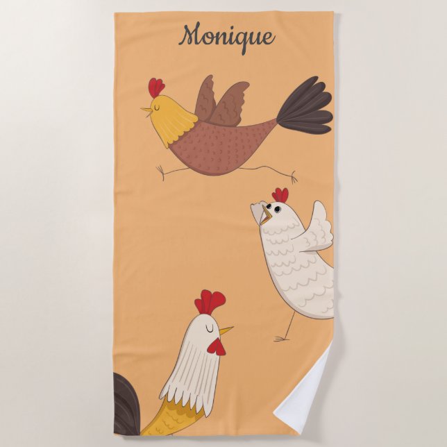 Serviette De Plage poule folle ferme moderne monogramme (Devant)