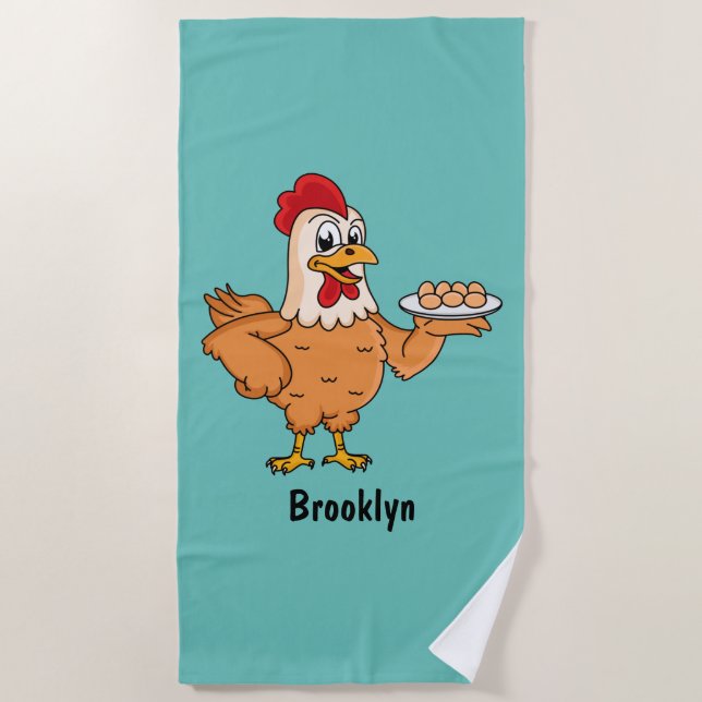 Serviette De Plage Poulet avec oeufs sur plaque de dessin animé (Devant)