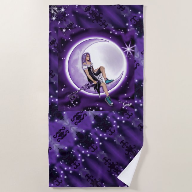 Serviette de plage pour enfant de lune violette (Devant)