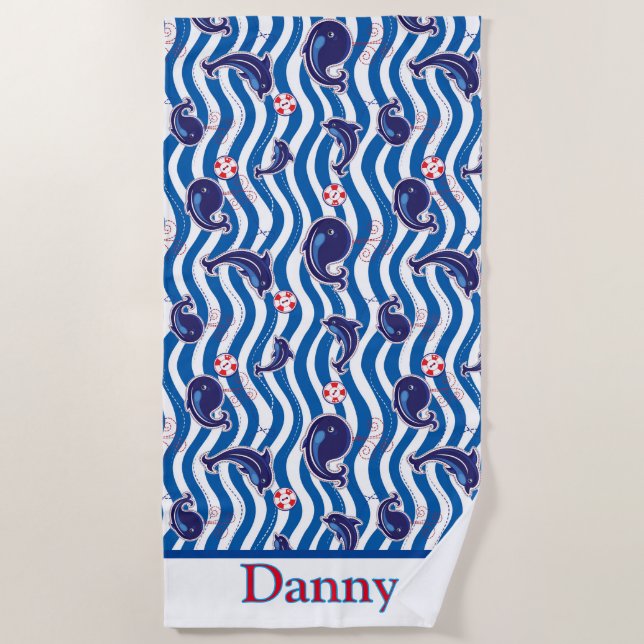 Serviette De Plage Pour Enfants Baleines Et Dauphi (Devant)