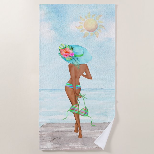Serviette de plage pour femme afro-américaine (Devant)