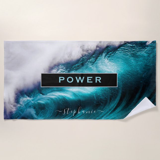 Serviette De Plage Power Inspiration Word Ocean Wave (Devant)