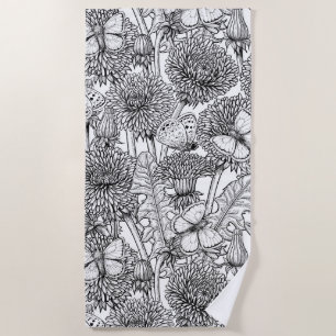Serviette De Plage Pré Dandelion en noir et blanc