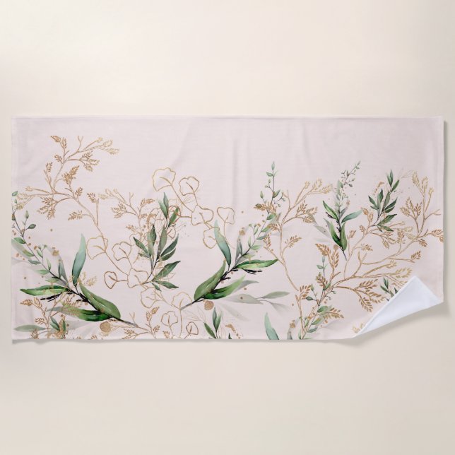 Serviette De Plage Premium Moderne Boho Eucalyptus Clair Rose (Devant)
