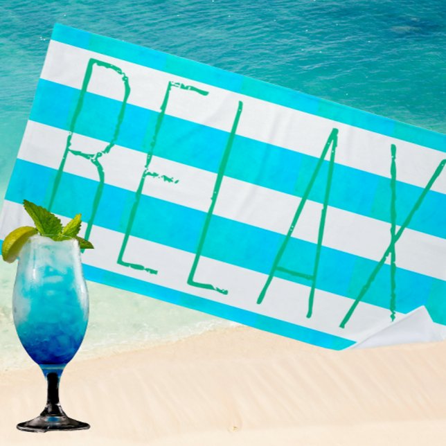 Serviette De Plage Preppy Caribbean Blue and White Stripe Relax  (Always listen to your beach towel!)
