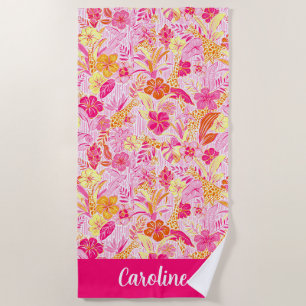 Serviette De Plage Preppy Palm Beach Giraffes roses Personnalisées