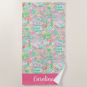 Serviette De Plage Preppy Palm Beach Rose Charleston Personnalisé