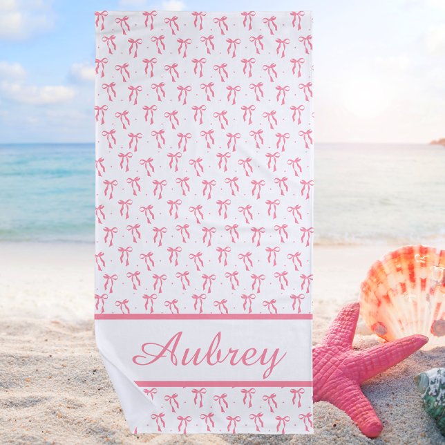 Serviette De Plage Preppy Pink Bow tendance été (Créateur téléchargé)