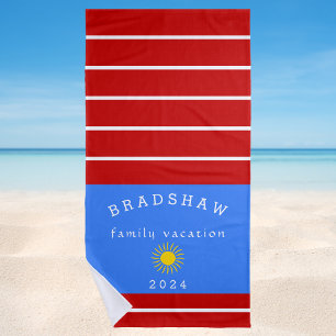 Serviette De Plage Preppy Rouge & blanc Famille Nautique rayée