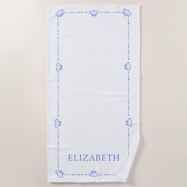 Serviette De Plage Preppy Seashell Personnalisé Côte Cool moderne (Devant)