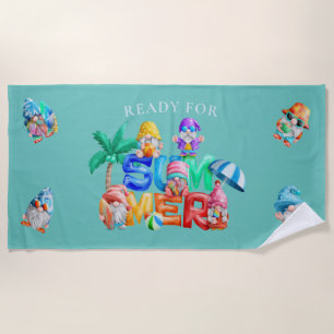 Serviette De Plage Prêt pour l'aquarelle Gnomes d'été