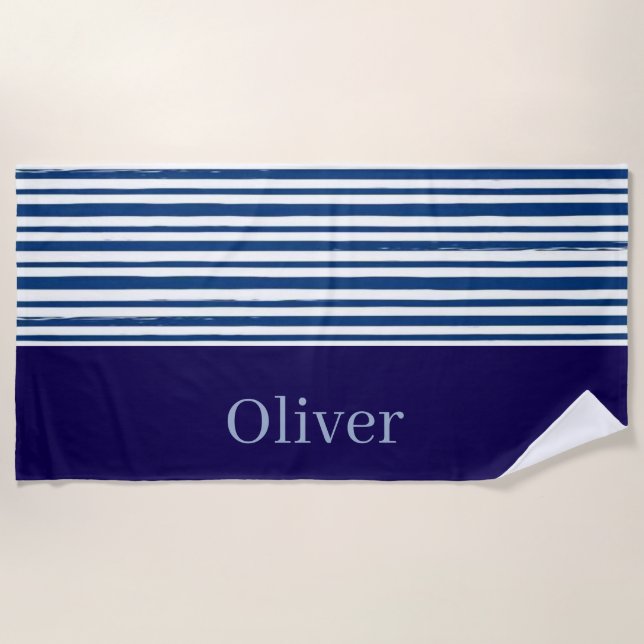 Serviette de plage printemps robuste bleu et blanc (Devant)