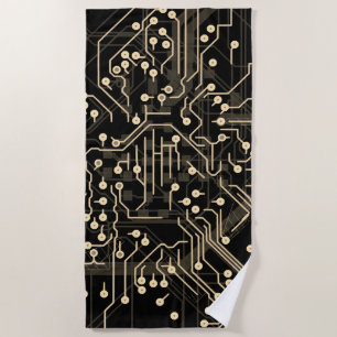 Serviette De Plage Processus de routage Black Gold Abstrait Modern Co
