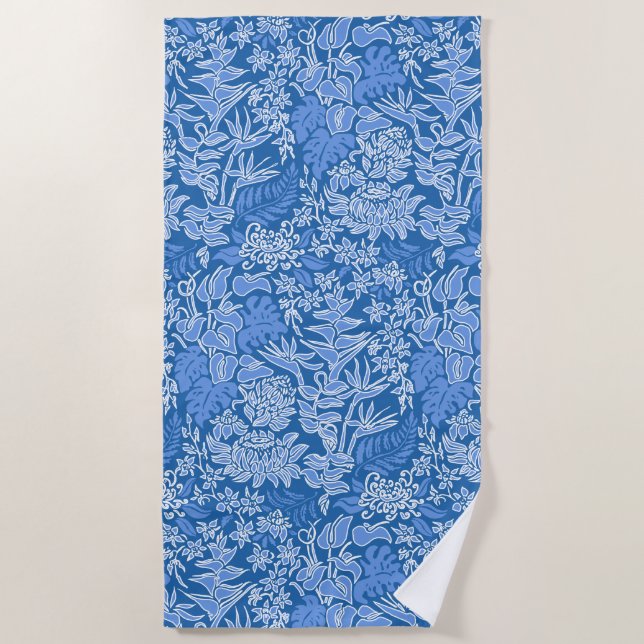 Serviette De Plage Protea hawaïen de matin de Kauai floral - bleu (Devant)