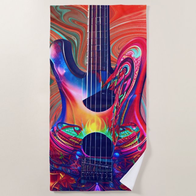 Serviette De Plage Psychédélique Electrique Acoustique Semi Guitares  (Devant)