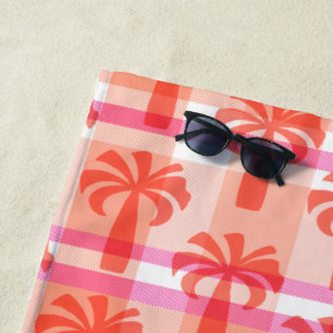 Serviette De Plage Pupule Hawaiian Vintage Palm Tree Plaid Papaya