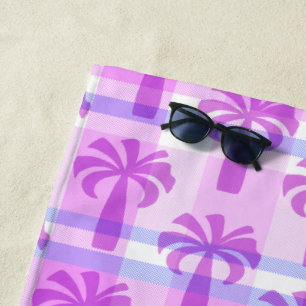 Serviette De Plage Pupule Hawaiian Vintage Palm Tree Plaid Purple