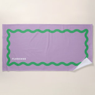 Serviette De Plage Purple et vert Squiger avec du texte